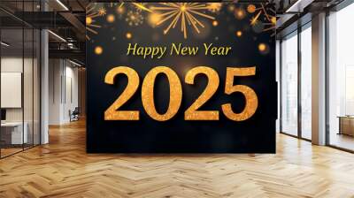 Happy New Year 2025 text with gold texture. new-year background. Wall mural