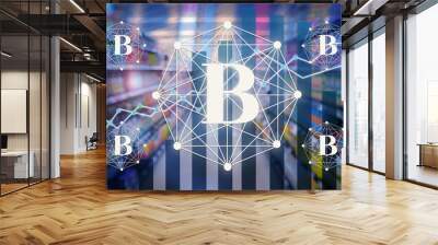 Double exposure business network trading connection and economic uptrend stock graph on money and capital financial city background. element of this images furnished by NASA Wall mural