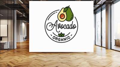 Avocado fruit logo. Round linear of avocado slice Wall mural