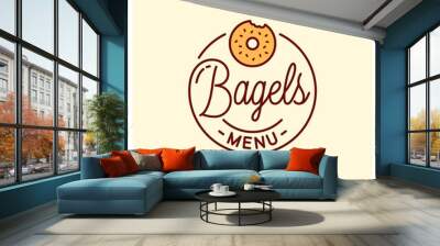 Bagel menu logo. Round linear of bagel bakery Wall mural