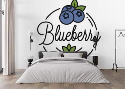 Blueberry logo. Round linear of organic blueberry Wall mural