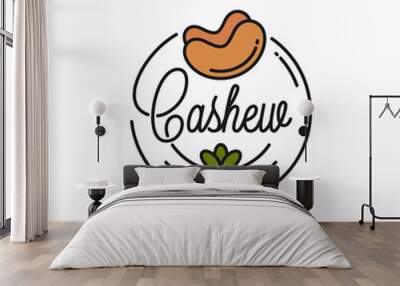 Cashew nut logo. Round linear of cashew on white Wall mural