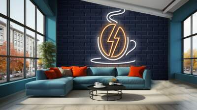 coffee bean neon sign. Coffee energy neon concept Wall mural