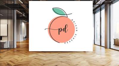 Peach logo on white background. Peachy design logo Wall mural