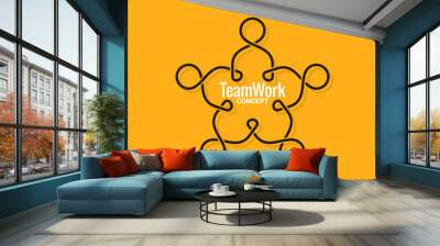 teamwork logo business line concept on yellow background Wall mural