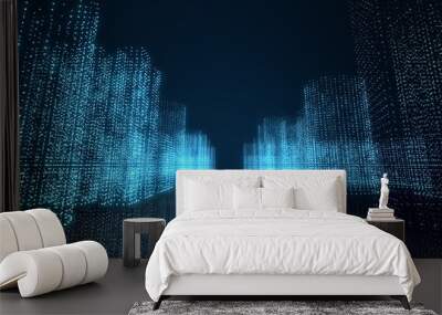 Abstract futuristic -  technology with polygonal shapes on dark blue background.  Design digital technology concept. Illustration. 3d rendering. Wall mural