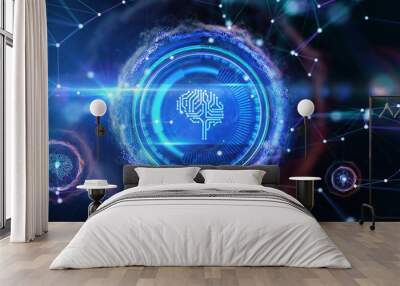 Artificial intelligence (AI), machine learning and modern computer technologies concepts. Business, Technology, Internet and network concept. 3D illustration. Wall mural