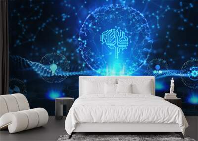 Artificial intelligence (AI), machine learning and modern computer technologies concepts. Business, Technology, Internet and network concept. Wall mural