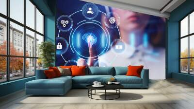 Artificial intelligence (AI), machine learning and modern computer technologies concepts. Business, Technology, Internet and network concept. Wall mural