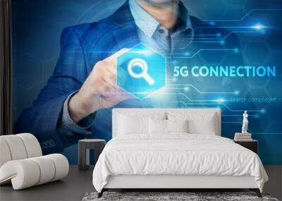 business, internet, technology concept.businessman chooses 5g co Wall mural