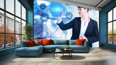 Business, Technology, Internet and network concept. Influencer marketing plan. Social Media strategy concept. Wall mural