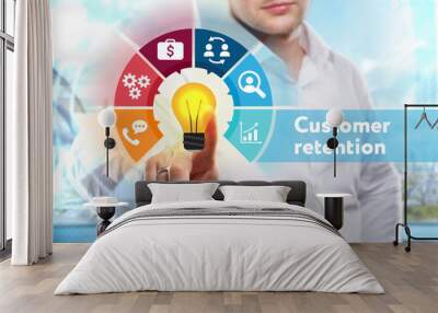 Business, Technology, Internet and network concept. Young businessman shows the word: Customer retention Wall mural