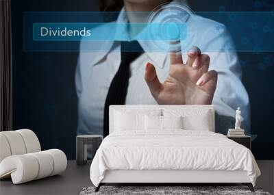 Business, technology, internet and networking concept. Business woman presses a button on the virtual screen: dividends Wall mural