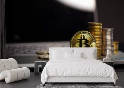 Crypto-currency,  Bitcoin internet virtual money. Currency Technology Business Internet Concept. Wall mural