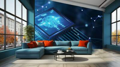 Fingerprint scan provides security.  Business, technology, internet and networking concept. Wall mural