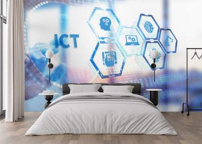 ICT Information communication technology internet concept on virtual screen. Wall mural