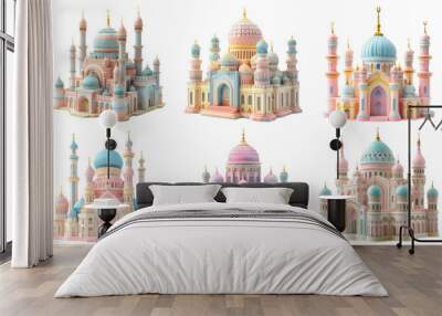 Colorful Indian palaces architectural elements isolated on transparent background Wall mural