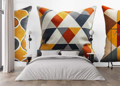 Geometric patterned pillows in vibrant colors isolated on transparent background Wall mural