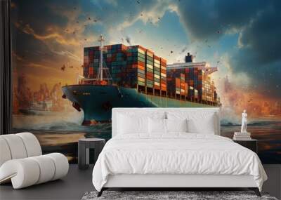 Global commerce, products traverse continents and oceans, flowing from place to place Wall mural