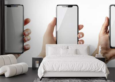 Hands Holding Smartphones Collection Isolated On Transparent Background Wall mural