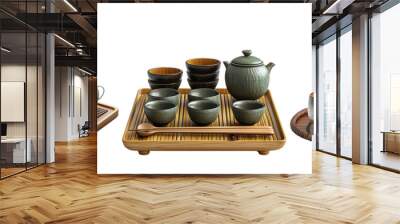 Japanese tea set with teapot, cups, and chopsticks isolated on transparent background Wall mural