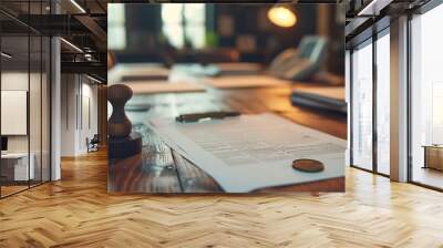 Legal document with classic wooden stamps on a lawyer's desk Wall mural