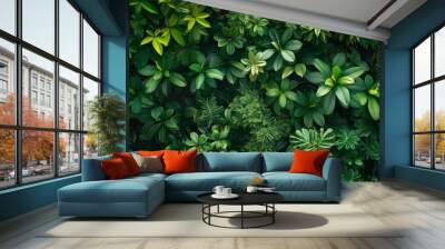 Lush green foliage in a dense garden Wall mural