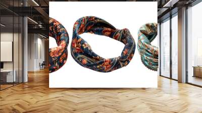 Patterned scarves isolated on transparent background Wall mural