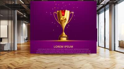 Realistic Golden Trophy Cup Set Isolated on Purple Background Wall mural