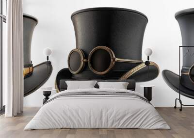 Steampunk style top hats with golden goggles isolated on transparent background Wall mural