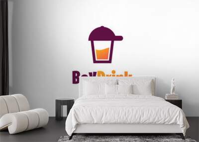 kid drink logo design modern concept, a glass of juice combine with boy cap logo template Wall mural