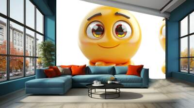 Three yellow emoticon figures with thoughtful expressions isolated on transparent background Wall mural