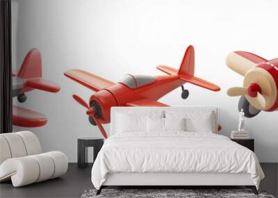 Toy airplanes in different angles isolated on transparent background Wall mural