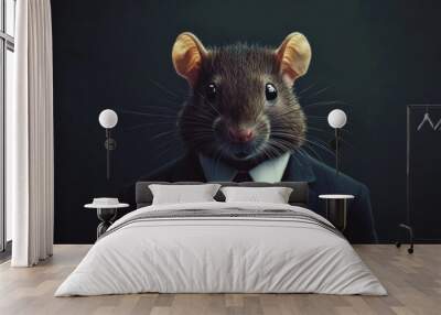 A whimsical illustration of a mouse in a business suit, blending animal and corporate themes. Wall mural