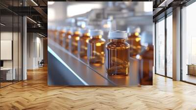 Bottles of capsules on a production line in a pharmaceutical setting. Wall mural