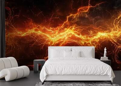 Bright orange electric shock on black background Wall mural