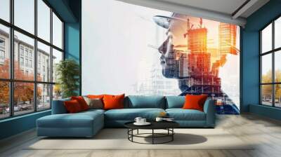 Building engineer and building construction with double exposure Wall mural