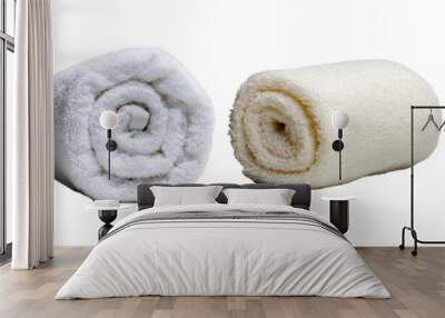 Rolled Towels Assortment, Collection of rolled towels in various shades, Spa and wellness essentials. Wall mural