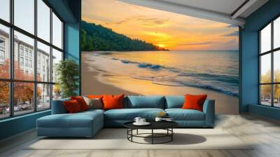 A beautiful sunset view of Koh Lantas beaches, with calm waters and golden sands. Wall mural