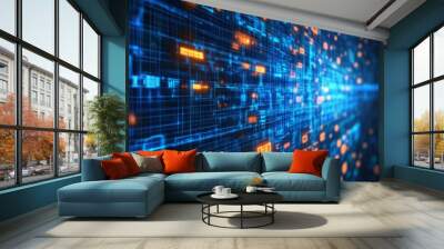 Abstract Digital Data Stream with Glowing Particles Wall mural