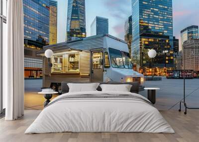 A Food Truck's Cityscape View in the Evening Wall mural