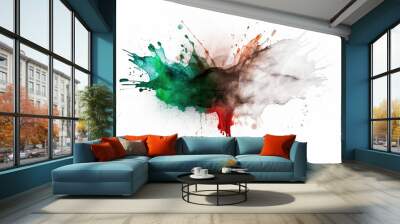 colorful italian tricolore flag red white green color holi paint powder explosion on isolated background. italy europe celebration tifosi travel tourism concept created with Generative AI technology Wall mural