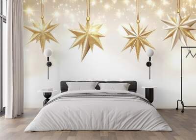 Elegant white background adorned with golden stars and glitter, perfect for special celebrations and festive occasions under soft lighting Wall mural