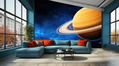 Explore the magnificent Saturn adorned with stunning rings and mesmerizing moons in the infinite expanse of space Wall mural