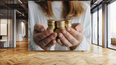 Golden Prosperity: Woman Embracing Wealth Wall mural