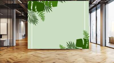 Green summer tropical background with exotic palm leaves and plants. Vector floral background. Wall mural