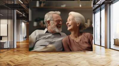 Happy elderly couple created with Generative AI technology Wall mural