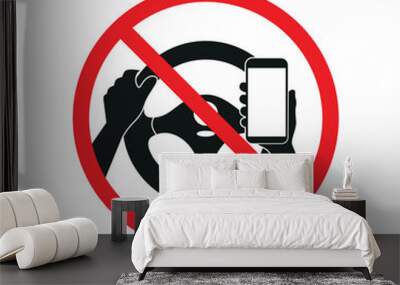 No driving and phone using vector sign isolated on white background Wall mural