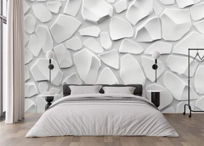 White color, minimalist style, wallpaper with a geometric seamless pattern of white stones in the style of white stones, Wall mural