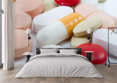 Several medical pills and capsules macro Wall mural